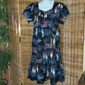Ali'i Fashions Hawaiian Aloha Tropical Surfboard Motorcycle Dress Mumu M